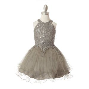 CINDERELLA COUTURE Rhinestone Party Tulle Dress  Silver 5100X